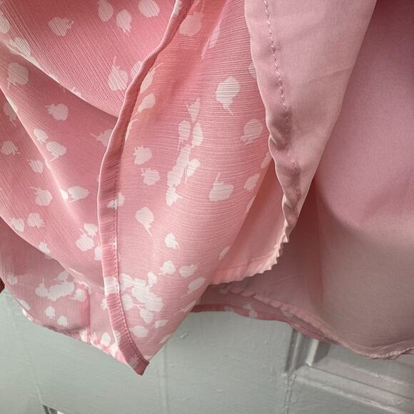 Pink & White Spotted Top Womens 2X Blouse Smocked Long Sleeve Lined Plus Size - Picture 4 of 7